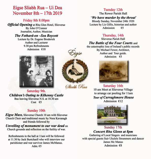 Digital Éigse Sliabh Rua programme headed November 8th–17th 2019.